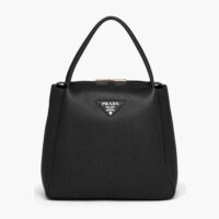 Prada Women Medium Leather handbag with the Prada Metal Lettering Logo Illuminating Its Center-black (1)