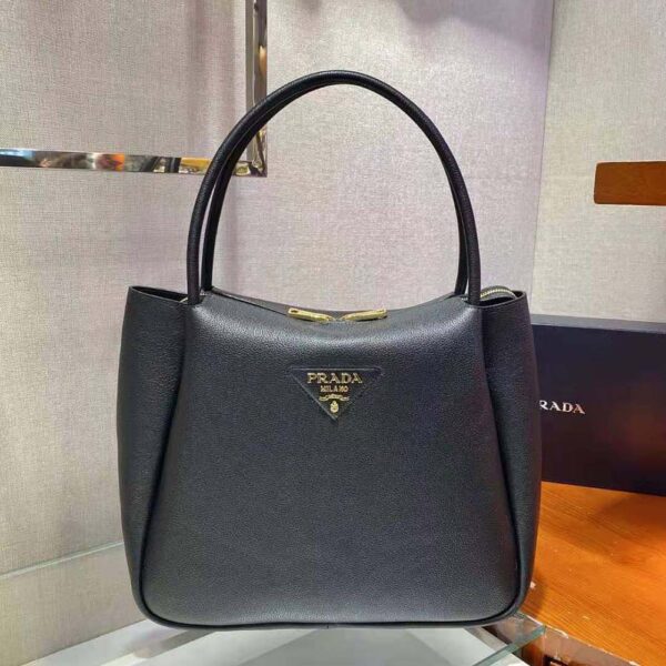 Prada Women Medium Leather handbag with the Prada Metal Lettering Logo Illuminating Its Center-black (3)