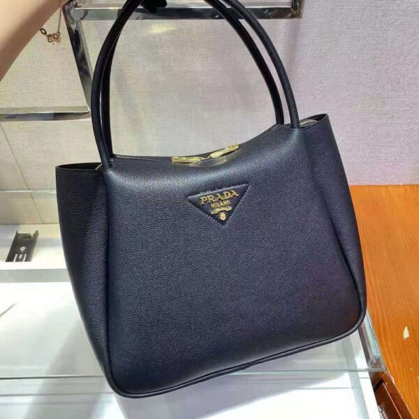 Prada Women Medium Leather handbag with the Prada Metal Lettering Logo Illuminating Its Center-black (4)