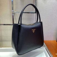 Prada Women Medium Leather handbag with the Prada Metal Lettering Logo Illuminating Its Center-black (1)
