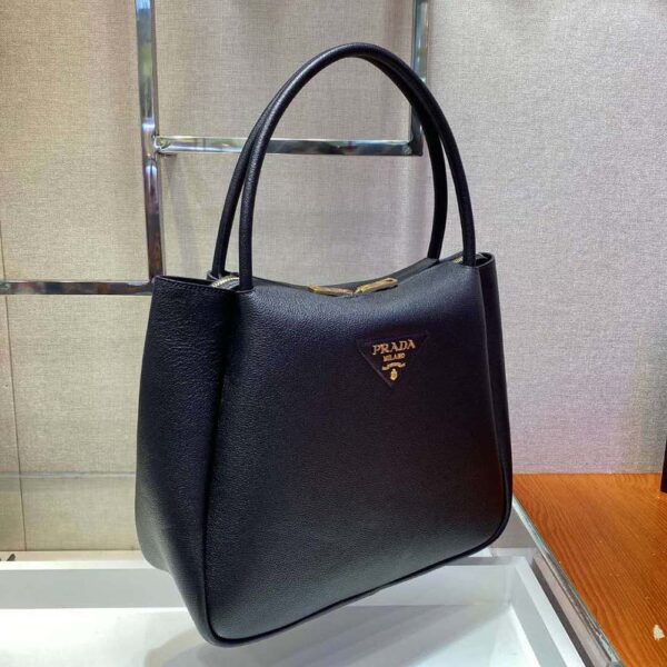 Prada Women Medium Leather handbag with the Prada Metal Lettering Logo Illuminating Its Center-black (5)