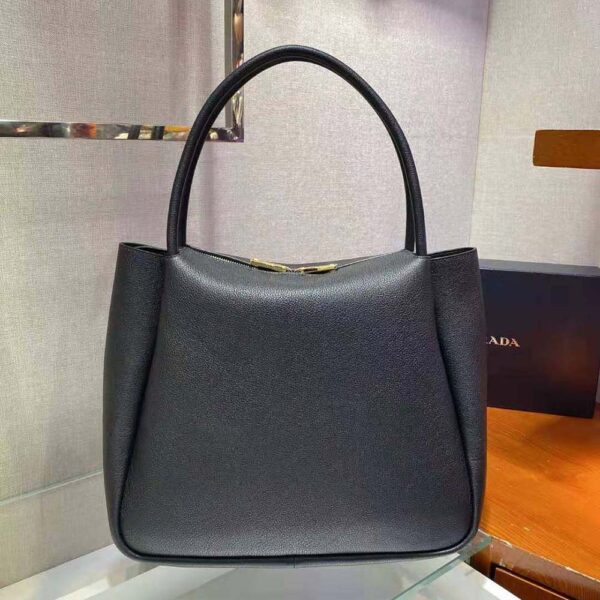 Prada Women Medium Leather handbag with the Prada Metal Lettering Logo Illuminating Its Center-black (8)