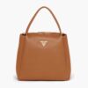 Prada Women Medium Leather Handbag with the Prada Metal Lettering Logo Illuminating Its Center-Brown