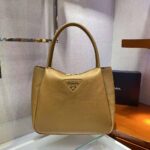Prada Women Medium Leather Handbag with the Prada Metal Lettering Logo Illuminating Its Center-Brown - immagine 3