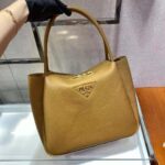 Prada Women Medium Leather Handbag with the Prada Metal Lettering Logo Illuminating Its Center-Brown - immagine 5