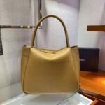 Prada Women Medium Leather Handbag with the Prada Metal Lettering Logo Illuminating Its Center-Brown - immagine 4