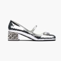 Prada Women Metallic Leather Pumps in 45mm Heel Height-Silver (1)