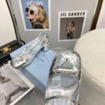 Prada Women Metallic Leather Pumps in 45mm Heel Height-Silver - immagine 7