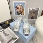 Prada Women Metallic Leather Slingback Pumps in 45mm Heel Height-Silver - Image 2