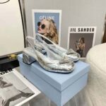 Prada Women Metallic Leather Slingback Pumps in 45mm Heel Height-Silver - Image 3