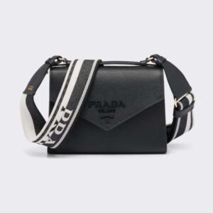 Prada Women Monochrome Saffiano and Leather Bag-Black