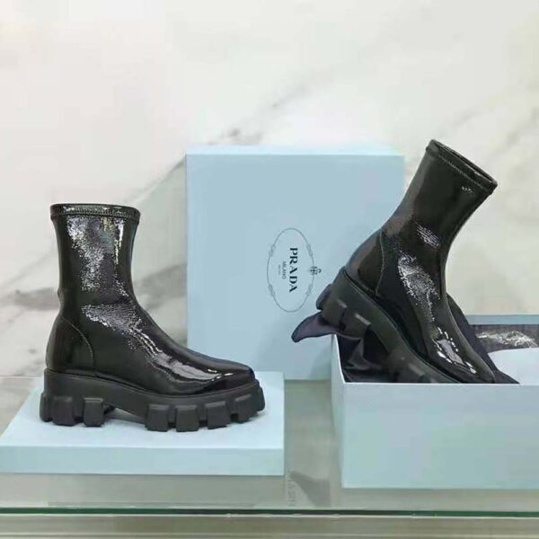 Prada Women Monolith Pointy Technical Patent Leather Booties (3)