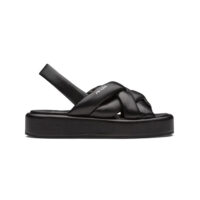 Prada Women Nappa Leather Flatform Sandals-Black (1)