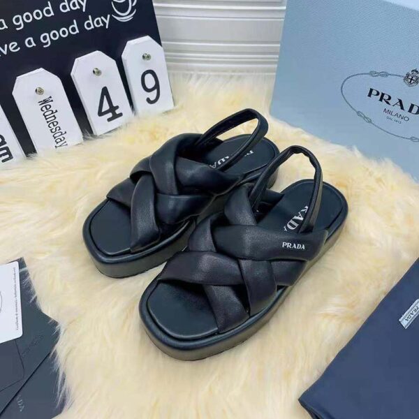Prada Women Nappa Leather Flatform Sandals-Black (3)