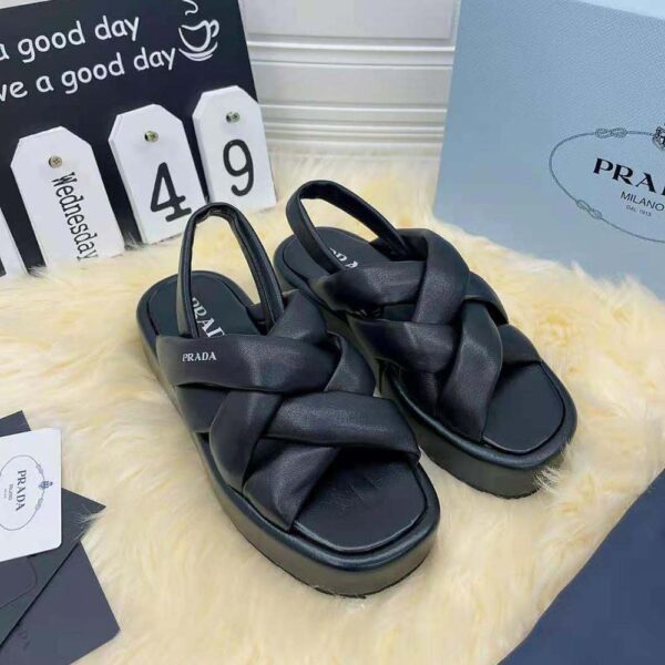 Prada Women Nappa Leather Flatform Sandals-Black (4)