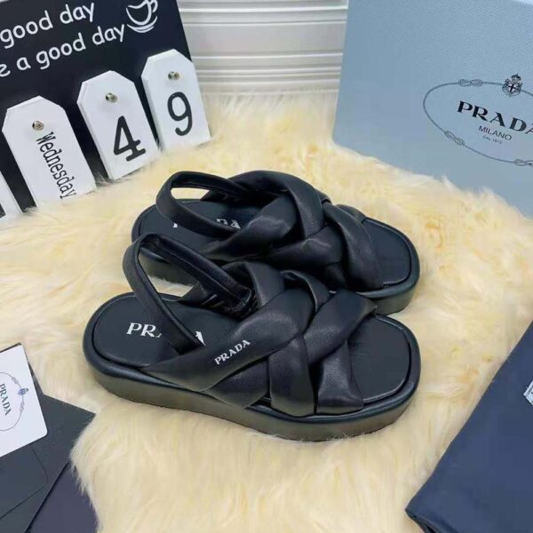 Prada Women Nappa Leather Flatform Sandals-Black (5)