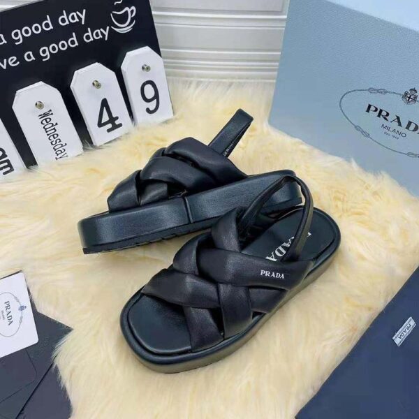 Prada Women Nappa Leather Flatform Sandals-Black (6)