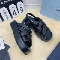 Prada Women Nappa Leather Flatform Sandals-Black (1)