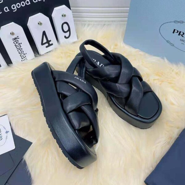 Prada Women Nappa Leather Flatform Sandals-Black (7)