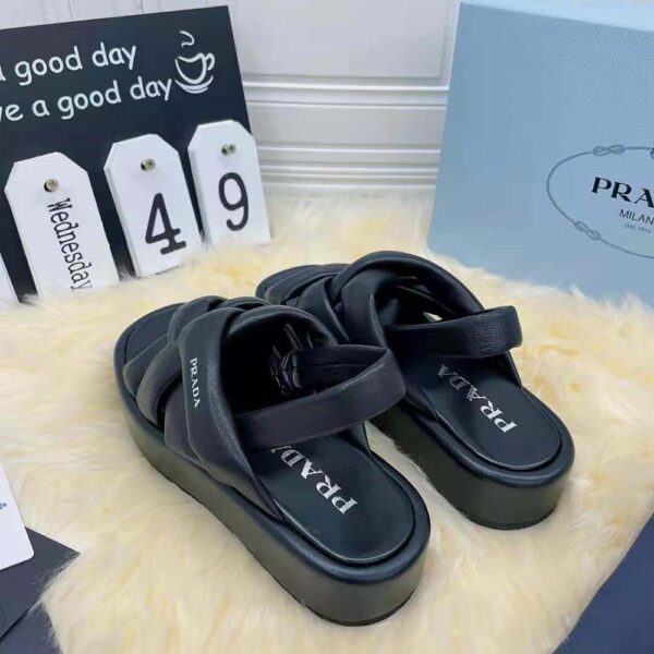 Prada Women Nappa Leather Flatform Sandals-Black (8)