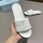 Prada Women Nappa Leather Slides in 20mm Heel-White - Imagen 9