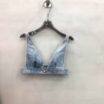 Prada Women Organic Denim Top with Plunging V Neck is Made of Washed Organic Denim-Blue - Bild 2