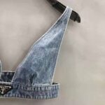 Prada Women Organic Denim Top with Plunging V Neck is Made of Washed Organic Denim-Blue - Bild 5