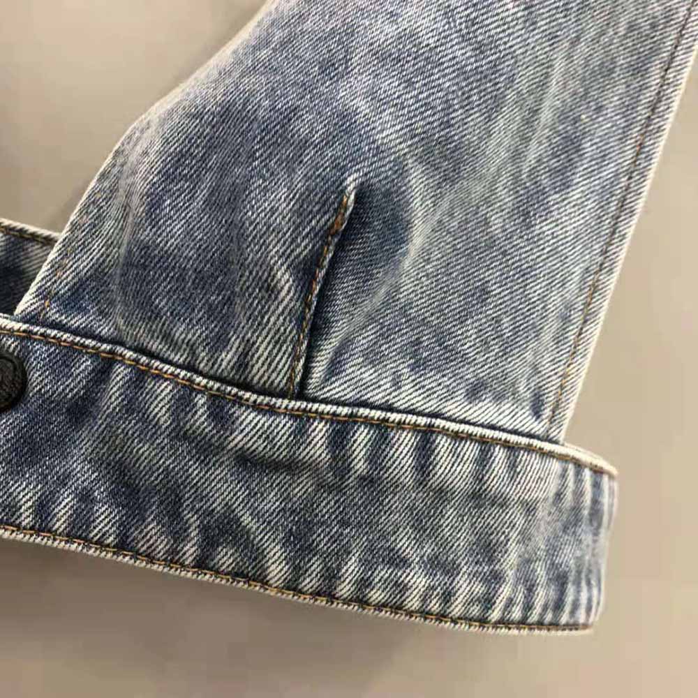 Prada Women Organic Denim Top with Plunging V Neck is Made of Washed Organic Denim-Blue