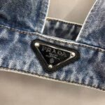 Prada Women Organic Denim Top with Plunging V Neck is Made of Washed Organic Denim-Blue - Bild 7