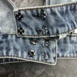 Prada Women Organic Denim Top with Plunging V Neck is Made of Washed Organic Denim-Blue - Bild 6