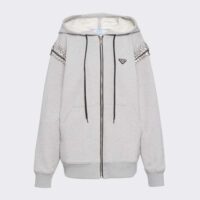 Prada Women Oversized Studded Hoodie-Silver