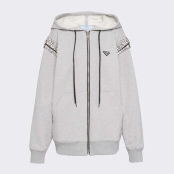 Prada Women Oversized Studded Hoodie-Silver
