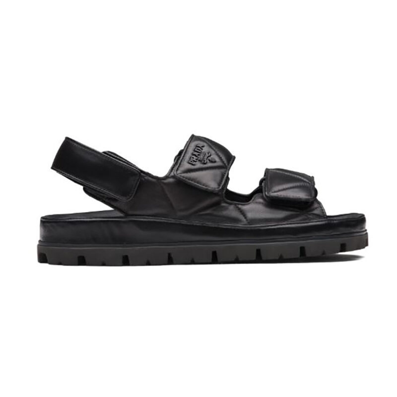 Sandales Prada en cuir nappa rembourré pour femme - Noir