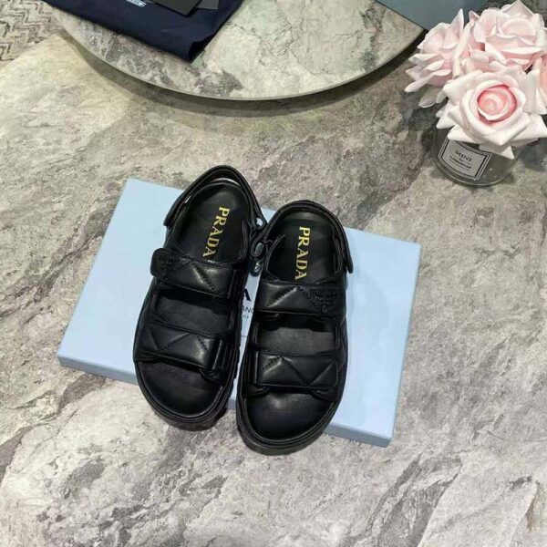 Prada Women Padded Nappa Leather Sandals-Black (7)