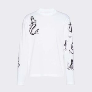 Prada Women Printed Cotton T-shirt with the Lettering Logo-White