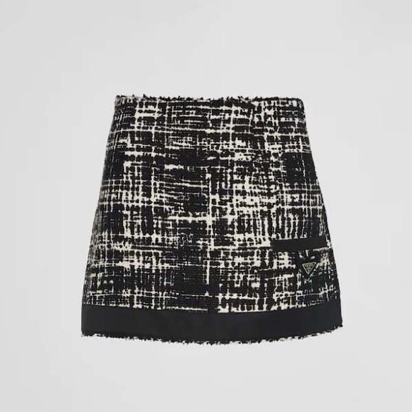 Prada Women Printed Tweed Miniskirt-Black (1)