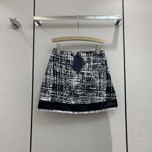 Prada Women Printed Tweed Miniskirt-Black (2)