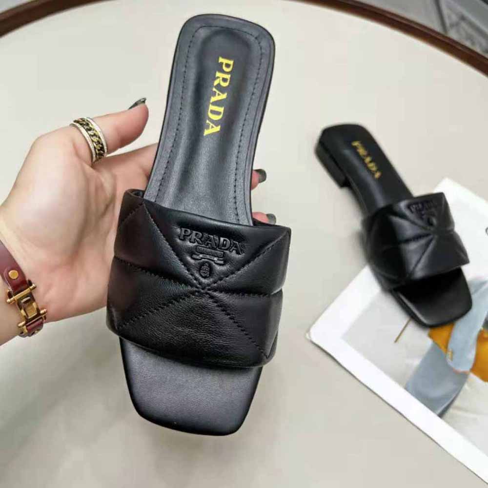 Prada Women Quilted Nappa Leather Sabots-Black
