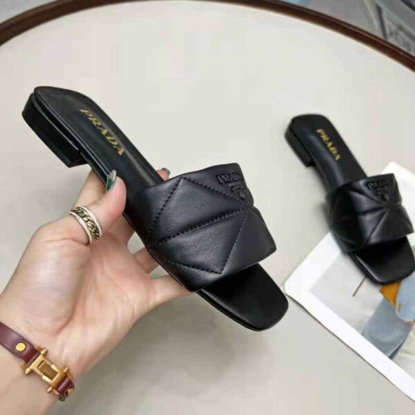 Prada Women Quilted Nappa Leather Sabots-Black (8)