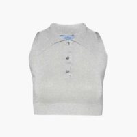 Prada Women Ribbed Knit Lurex Crop Top-Silver (1)