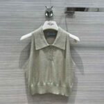 Prada Women Ribbed Knit Lurex Crop Top-Silver - Image 2