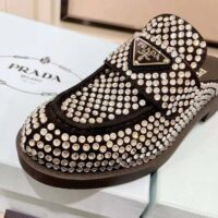 Prada Women Satin Mules with Crystals in 40mm Heel Height-Black (1)