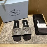 Prada Women Satin Slides with Crystals-Black (1)