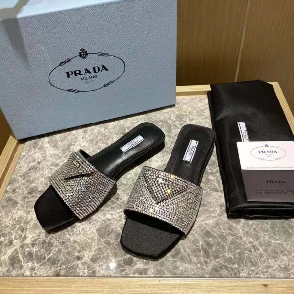 Prada Women Satin Slides with Crystals-Black (3)