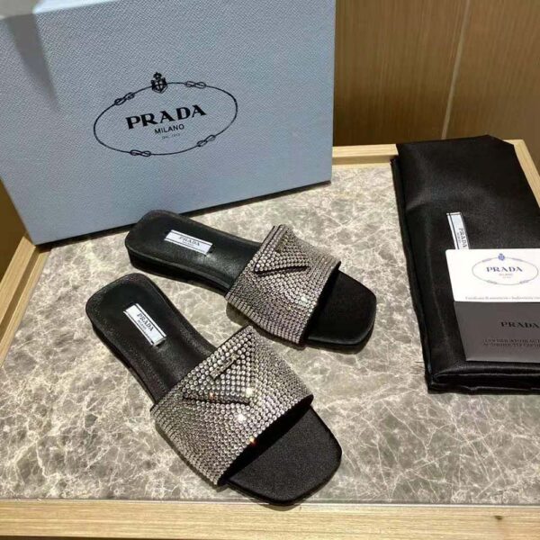 Prada Women Satin Slides with Crystals-Black (4)