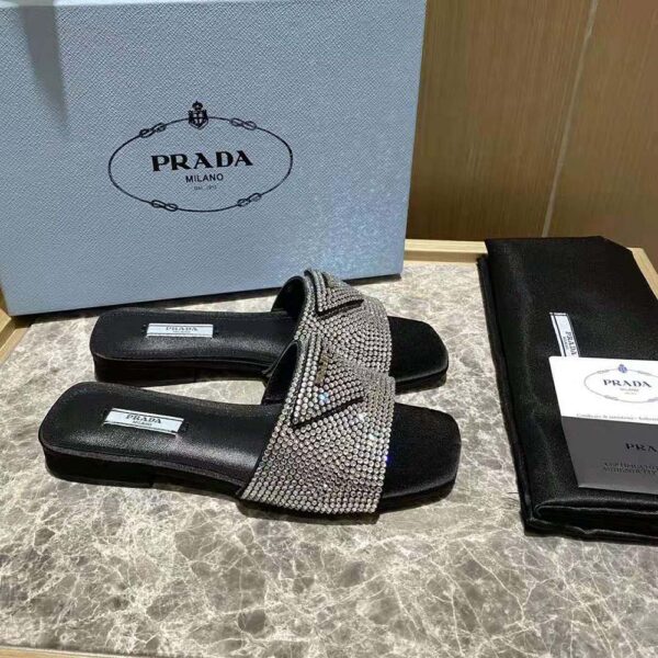 Prada Women Satin Slides with Crystals-Black (6)