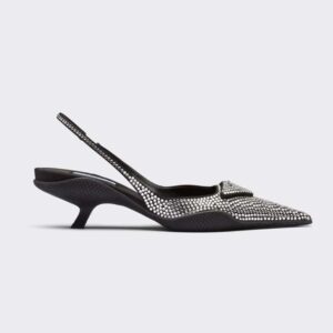 Prada Women Satin Sling-Back Pumps with Crystals-Black