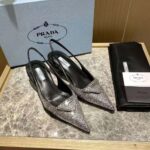 Prada Women Satin Sling-Back Pumps with Crystals-Black - Image 3