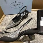 Prada Women Satin Sling-Back Pumps with Crystals-Black - Image 7