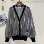 Prada Women Sequin-Embroidered Tulle Cardigan-Black – Bild 2